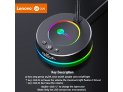 Micrófono con cable Lenovo Lecoo MC01 con efecto de luz colorido y flexible de 360 grados para tableta