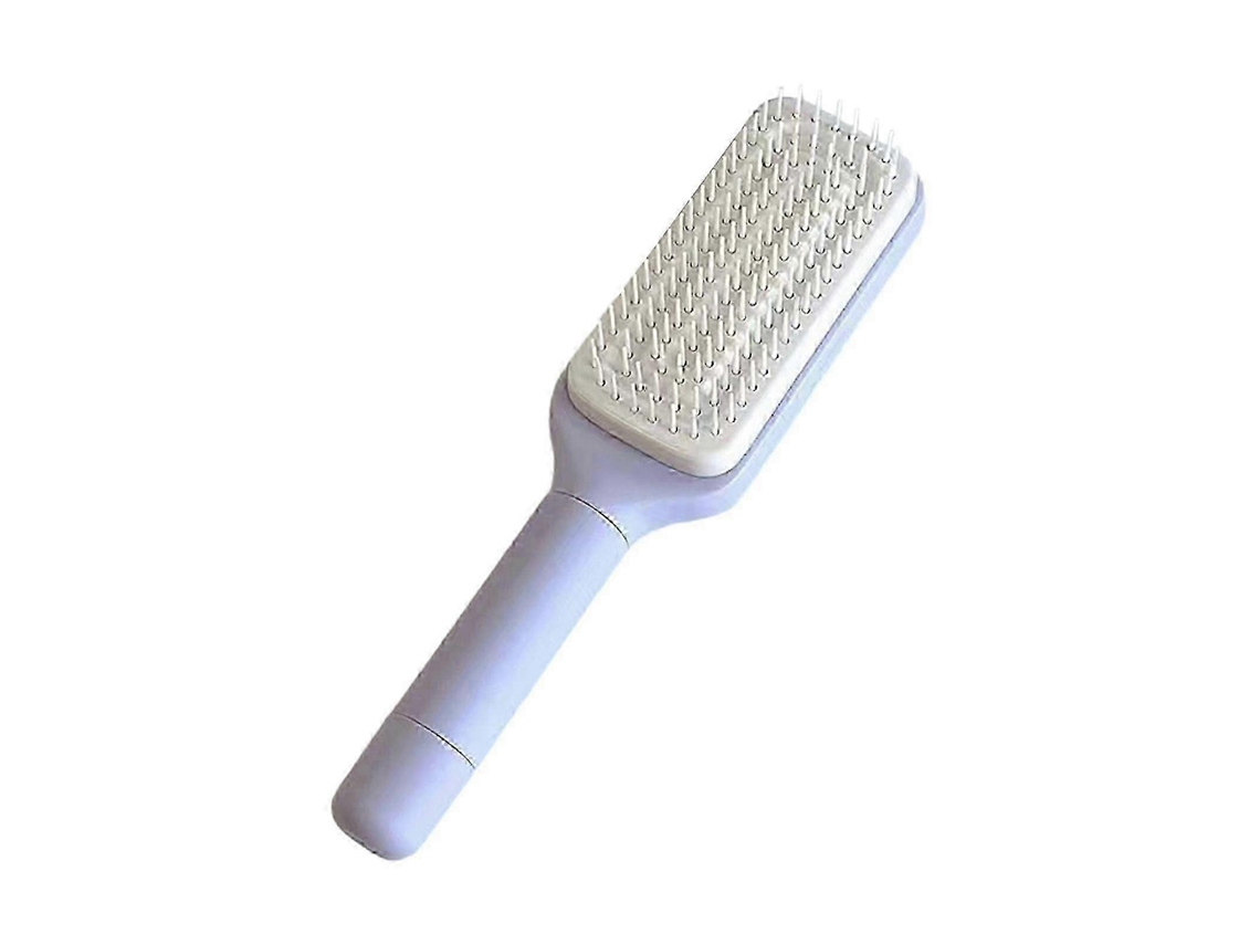 Cepillo grande autolimpiable con función de masaje - Peine antiestático para el cuero cabelludo con mango largo para mujer (morado)