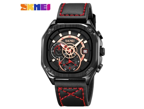 Relojes para Hombres Reloj de Cuarzo Multifuncional de Cuero Reloj de Pulsera Cuadrado Impermeable-Rojo LUUCOZK