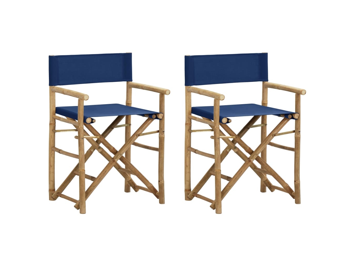 Silla de director plegable de 2 piezas DKD Home Decor de bambú y tela azul