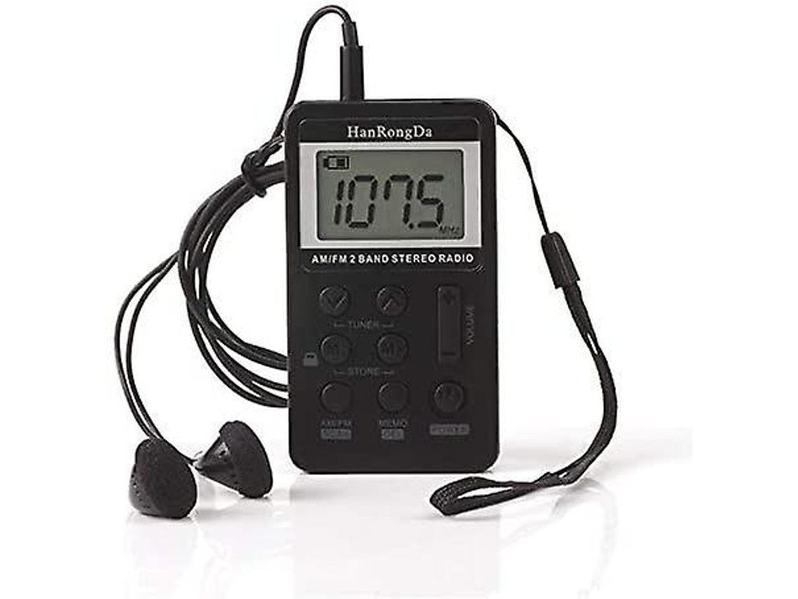 Radio AM FM digital portátil, mini radio de bolsillo con pantalla LCD, pantalla de símbolo de batería.