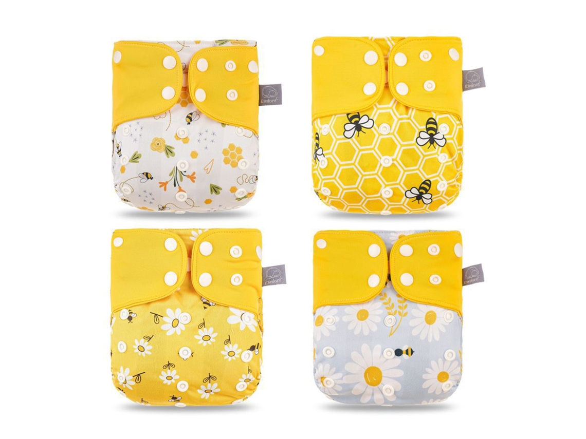 4 pañales de tela lavables, reutilizables, transpirables y ajustables para bebés de 3 a 15 kg.
