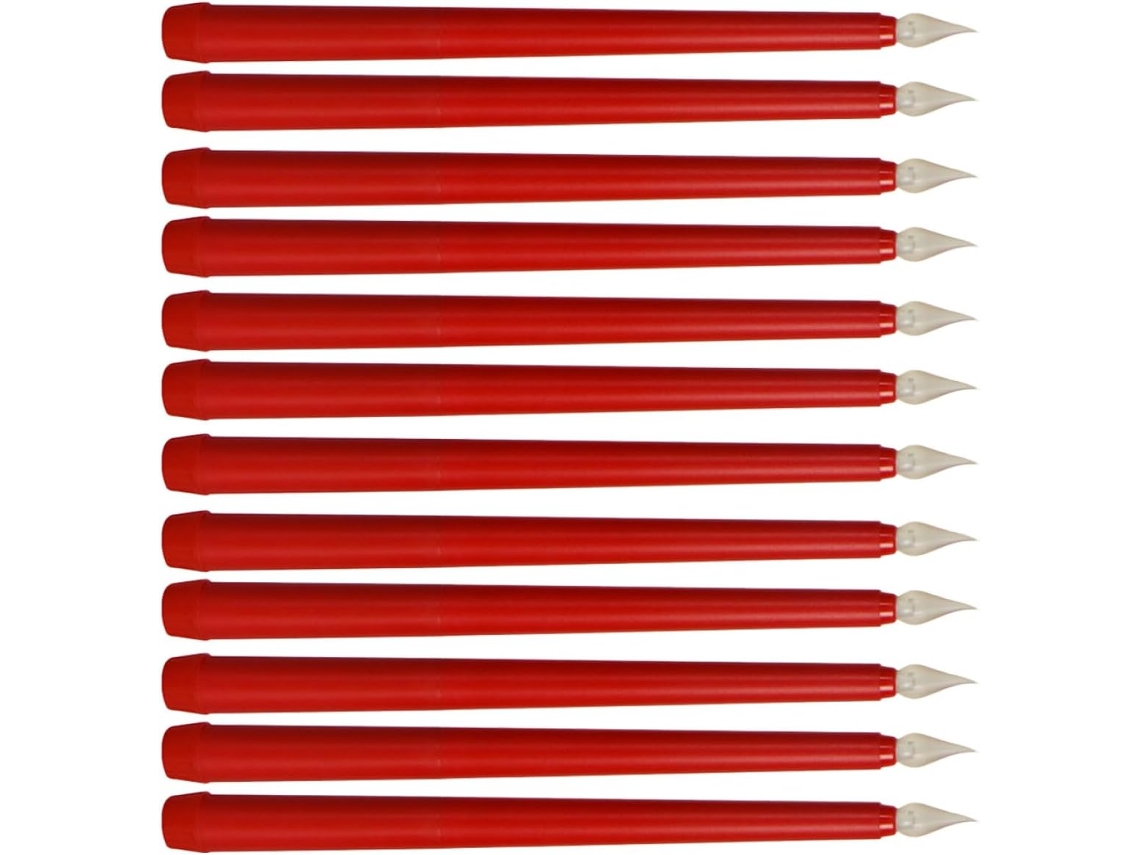 Velas Eléctricas Cónicas Rojas A Pilas, Paquete De 12, Para Iluminación Interior Sin Llama Y Fiestas.