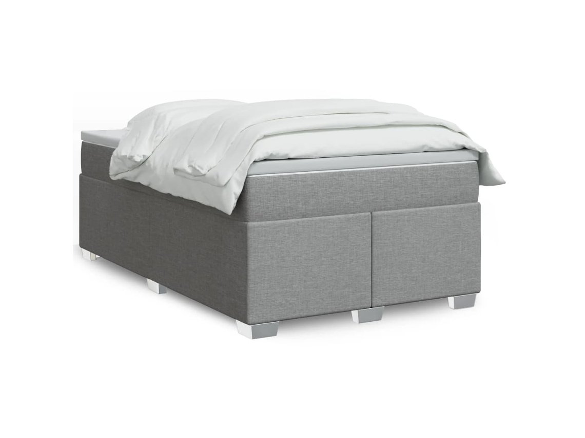Cama Box Spring Con Colchón Tela Gris Claro 120x200 Cm