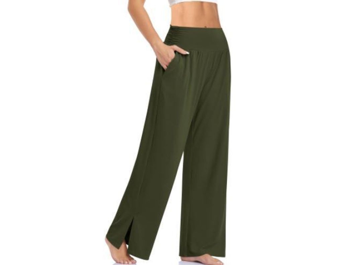 2026-pantalones De Yoga De Pierna Ancha Para Mujer De Talle Alto Con Bolsillos Y Cordón Ajustable Xl Verde Ejército