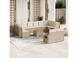 Conjunto de sofá de jardín de 13 piezas con cojines, mimbre sintético beige, Dkd Home Decor