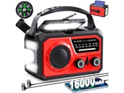 Radio meteorológica solar de emergencia de 16000 mAh con manivela AM/FM/WB, linterna LED Eifson (roja)