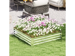 Jardinera elevada, jardinera para huerto, jardinera para jardín, terraza, balcón, acero, color plata, 120 x 120 x 30 cm