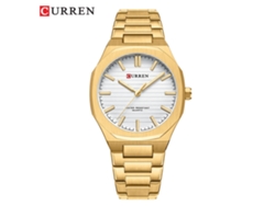 Reloj De Pulsera Informal De Cuarzo Para Hombre (dorado Y Blanco) Con Rayas Sencillas, Correa De Acero.