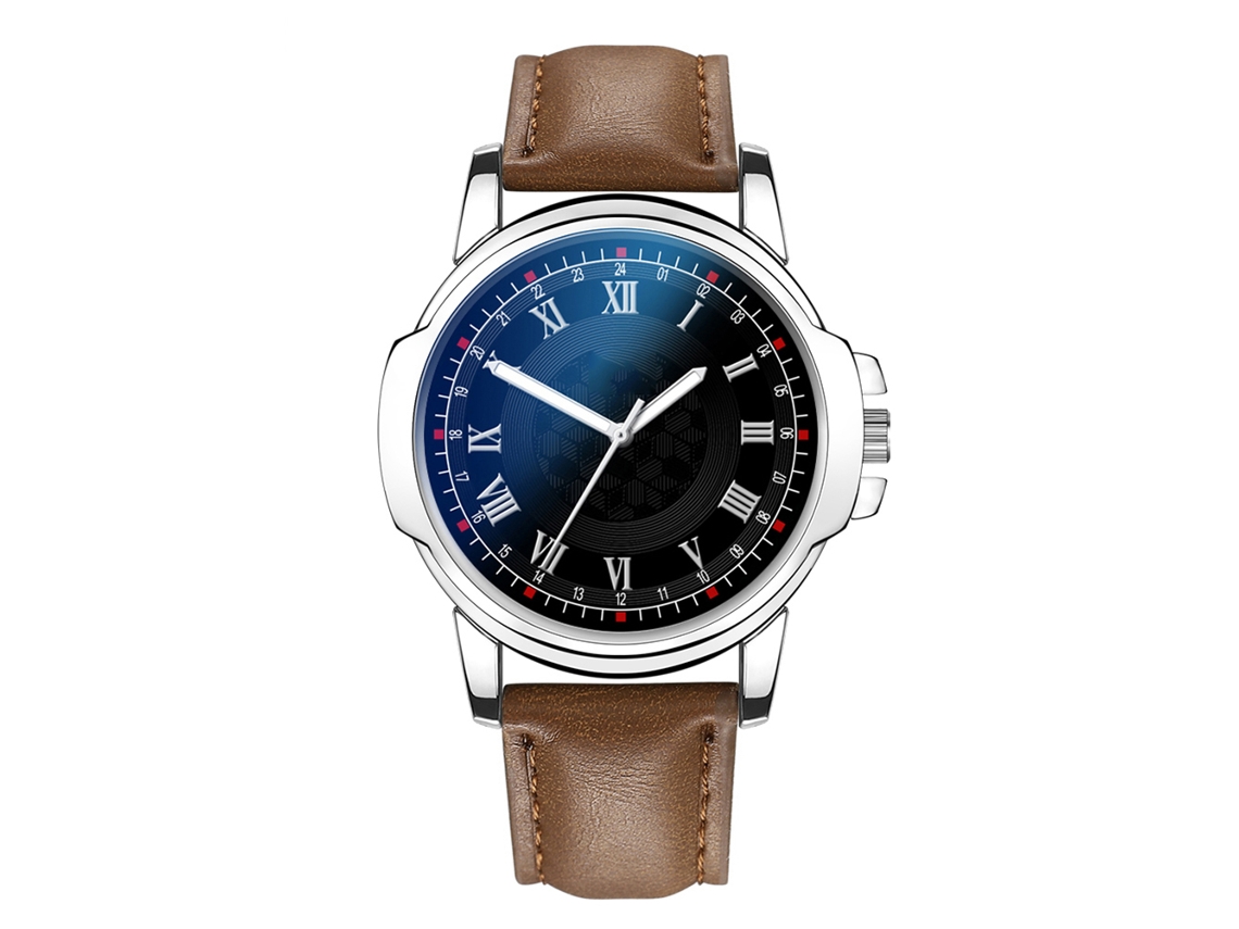 Reloj De Cuarzo De Moda Para Hombres Pulsera De Cuero Negra Dial Blanco Empresarial