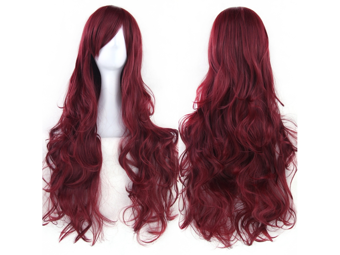 Peluca larga y rizada para cosplay de personajes de anime, 80cm (rojo vino) Gertiz