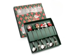 Juego de cubiertos navideños de acero inoxidable, cuchara de café, tenedor, 6 piezas, plateado (b)