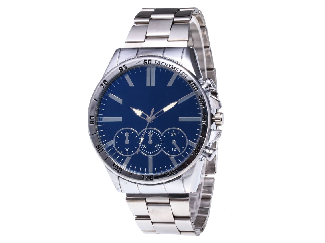 Reloj De Pulsera Para Pareja Con Brazalete De Acero, Estilo Sencillo, Esfera Redonda, Movimiento De Cuarzo, Color Plata Y Azul.