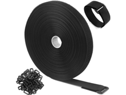 Cinta De Velcro Negra, 10 M X 2 Cm, Con 50 Hebillas, De Fácil Corte, Para Organizar Cables.