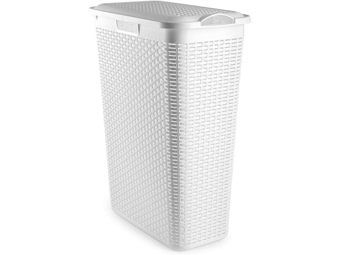 Cesta de ropa delgada Pongotodo, de plástico, efecto mimbre, para La Colada, ratán, 60x46x27cm (blanca)