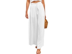 2026-pantalones Casuais Para Mulher Com Cintura Elástica E Bolsos Calça Larga Xl Blanco