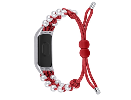 Correa de nailon decoración de perlas ajustable cuerda trenzada para Xiaomi Mi Band 5/6 - tinto