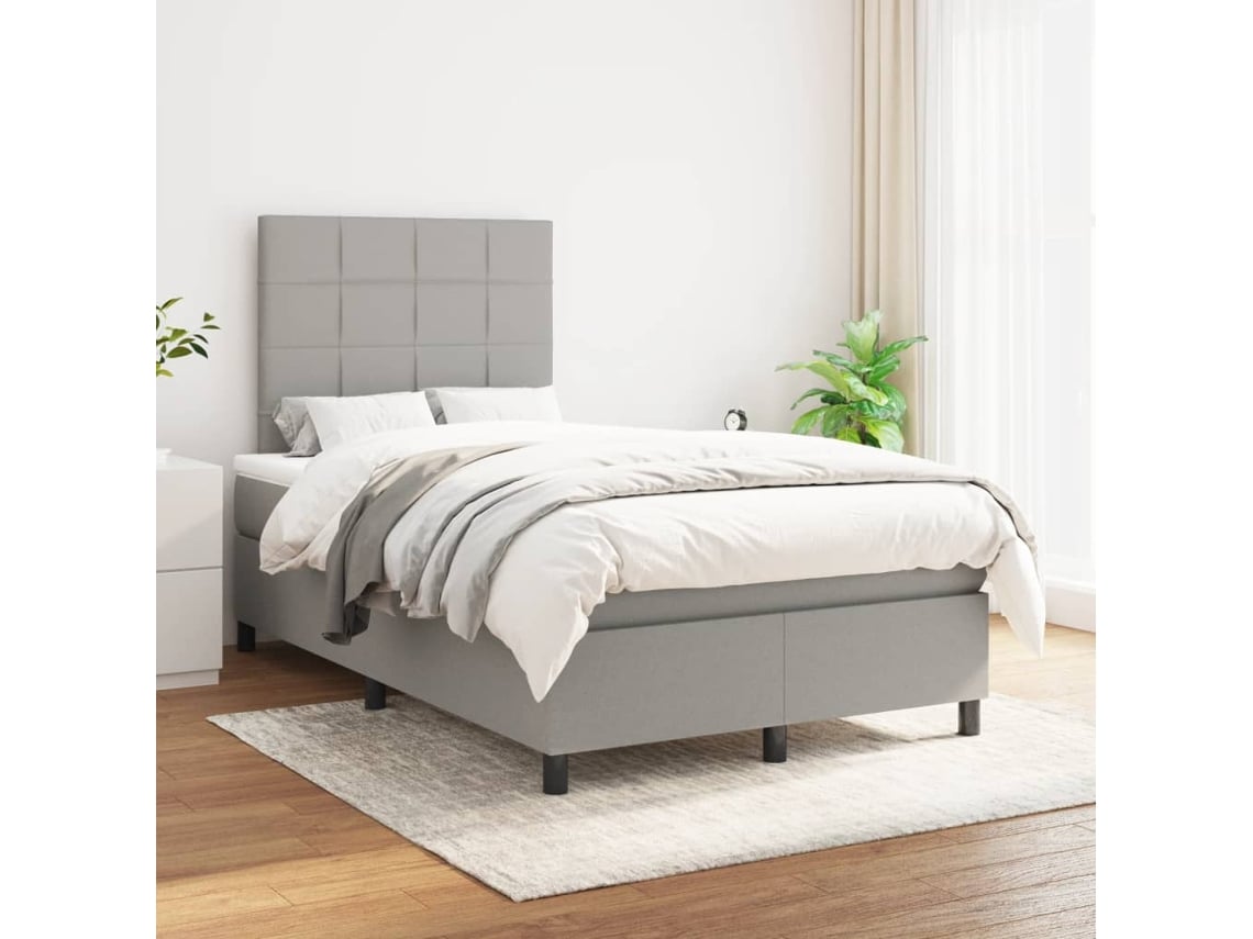 Cama Box Spring Con Colchón Tela Gris Claro 120x200 Cm