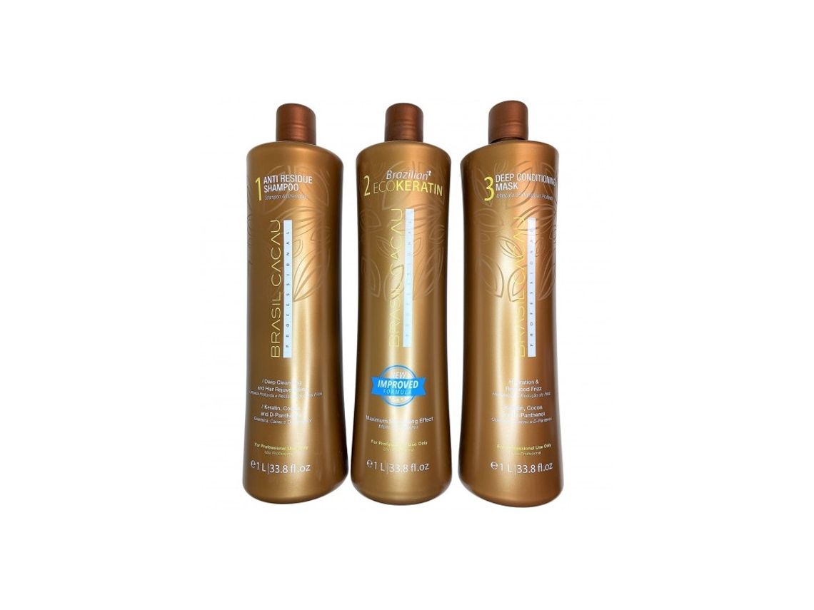 Pack De Alisado Brasil Cacau Brazilian Eco Keratin 3 Productos (3x1l)