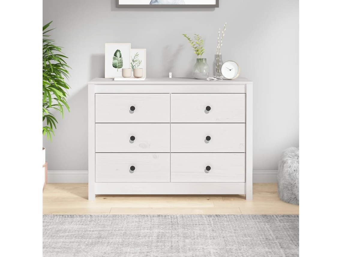 Armario Auxiliar De Madera Maciza De Pino Blanco 100x40x72 Cm