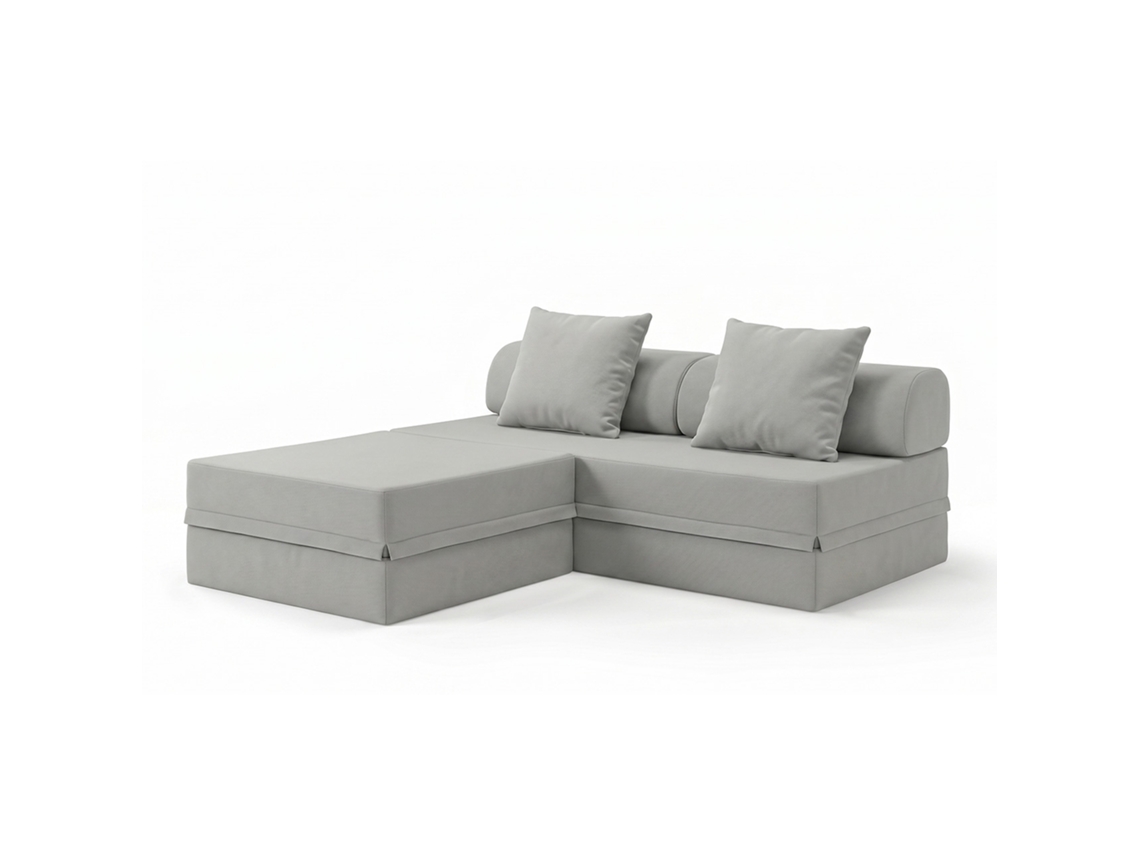 Sofá Modular 3 Lugares + Puff Convertible Liso Cinza Escuro