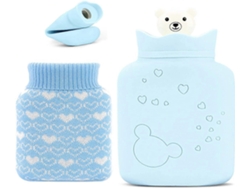 Botella De Agua Caliente Mini Con Funda Lavable, Antideslizante Y Antidesbordamiento Para Alivio Del Dolor Y Calor (azul)