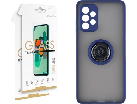 Funda y 2 Protectores de Cristal Samsung Galaxy A72 5G SKYHE Gel Bumper Ring Azul