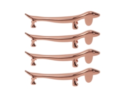 4 Soportes Reutilizables De Aleación De Zinc Cromado Para Palillos, Para Cuchara Y Tenedor, Diseño De Perro En Oro Rosa.