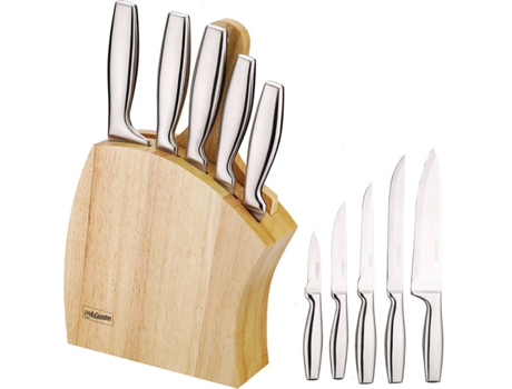 Bloque Cuchillo de Cocina Cocina Profesional, 7 pcs., MAESTRO Taco Madera, 5 Cuchillo de Cocina Acero Inox., Tabla Cortar