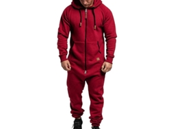 2026-mono Hombre Con Capucha Cremallera Invierno Casual Sudadera Jumpsuit De Algodón Blend Tvh 2xl Rojo Vino