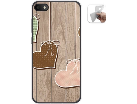 Carcasa Alcatel 1V 2019 TUMUNDOSMARTPHONE Corazones Madera Multicolor