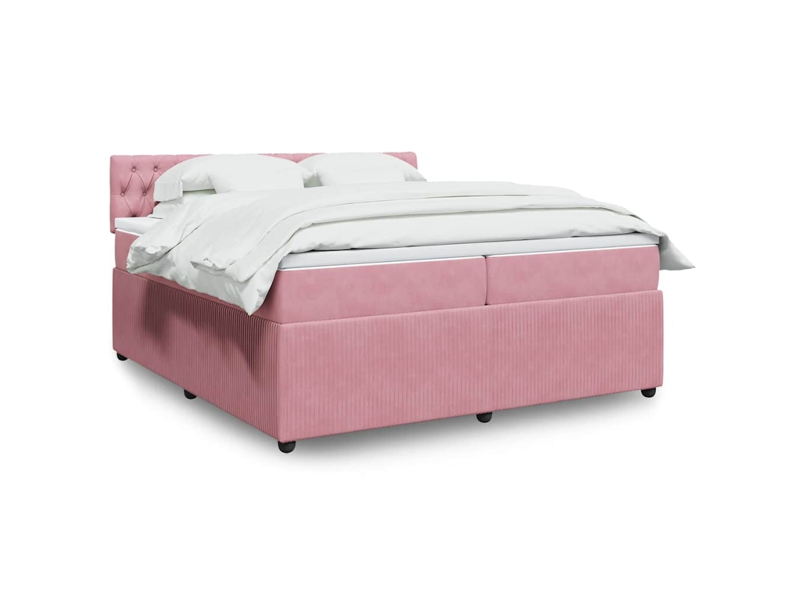 Cama Box Spring Con Colchón Terciopelo Rosa 200x200 Cm