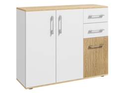 Aparador De Cocina Con 2 Cajones, 2 Armarios Y Estantes Regulables, Blanco Natural, 90x30x75,5 Cm.