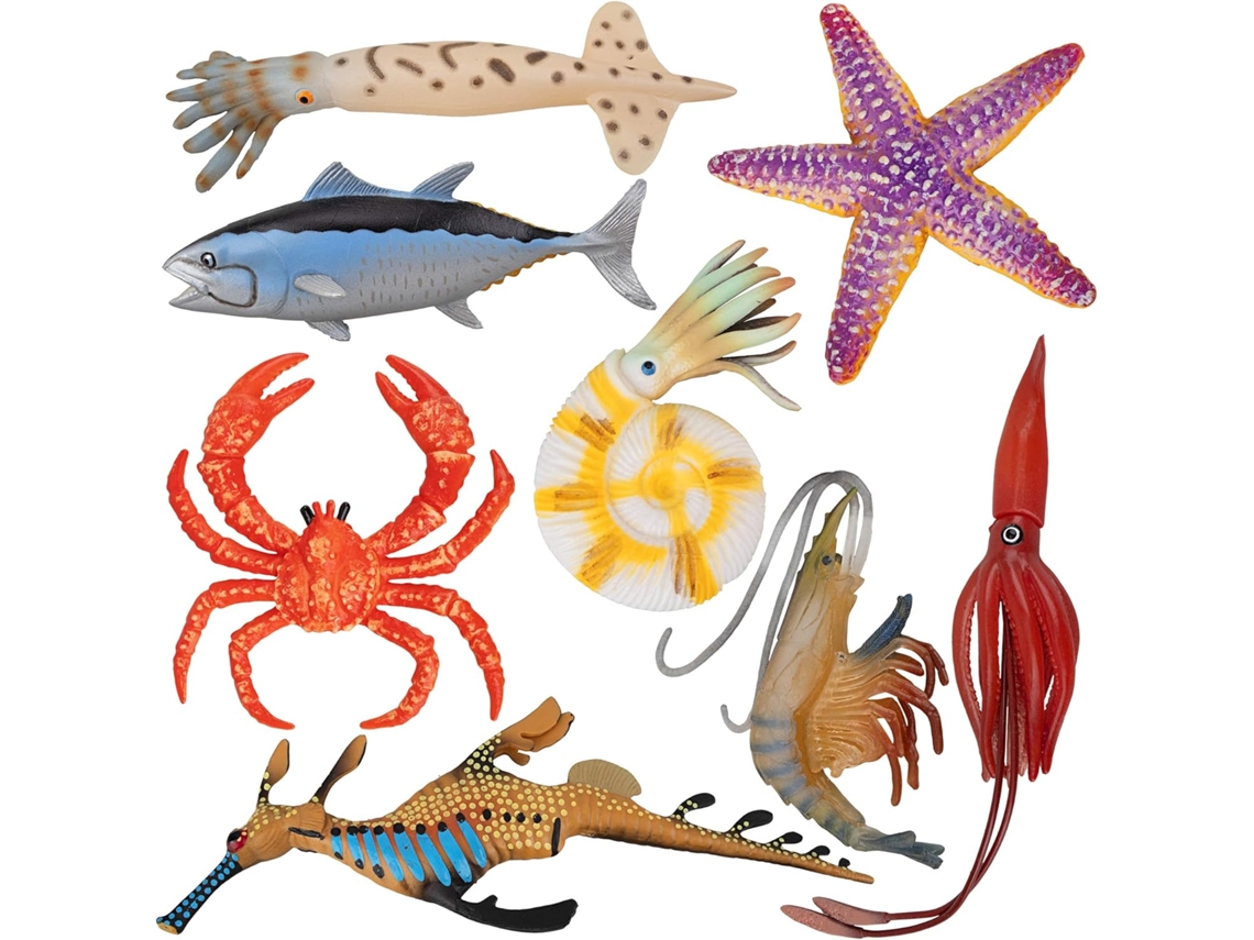 8 Pçs Plástico Mar Oceano Animal Estatuetas Brinquedo de Banho com Caranguejo Estrela Do Lula Peixe Borracha Figuras Criaturas Marinhas para D