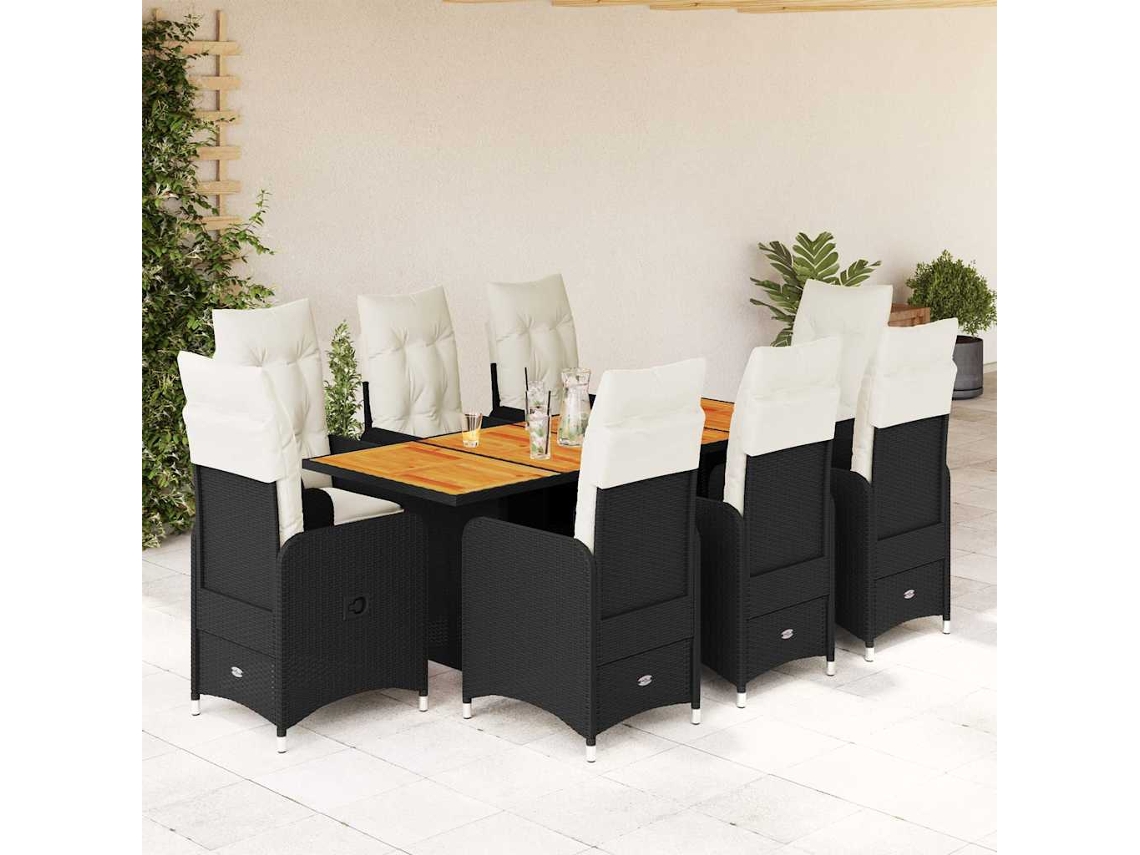 9 Pcs Conjunto De Bistro P/ Jardin C/ Almofadas Vime Pe Preto Dkd Home Decor