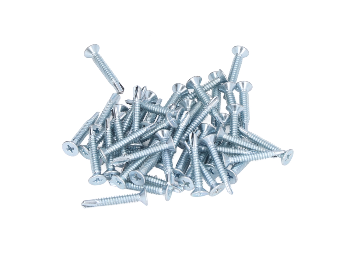 Kit De 50 Tornillos Autorroscantes De Acero Al Carbono De 4,8 X 32 Mm Con Cabeza Plana Y Fijación En Cruz.