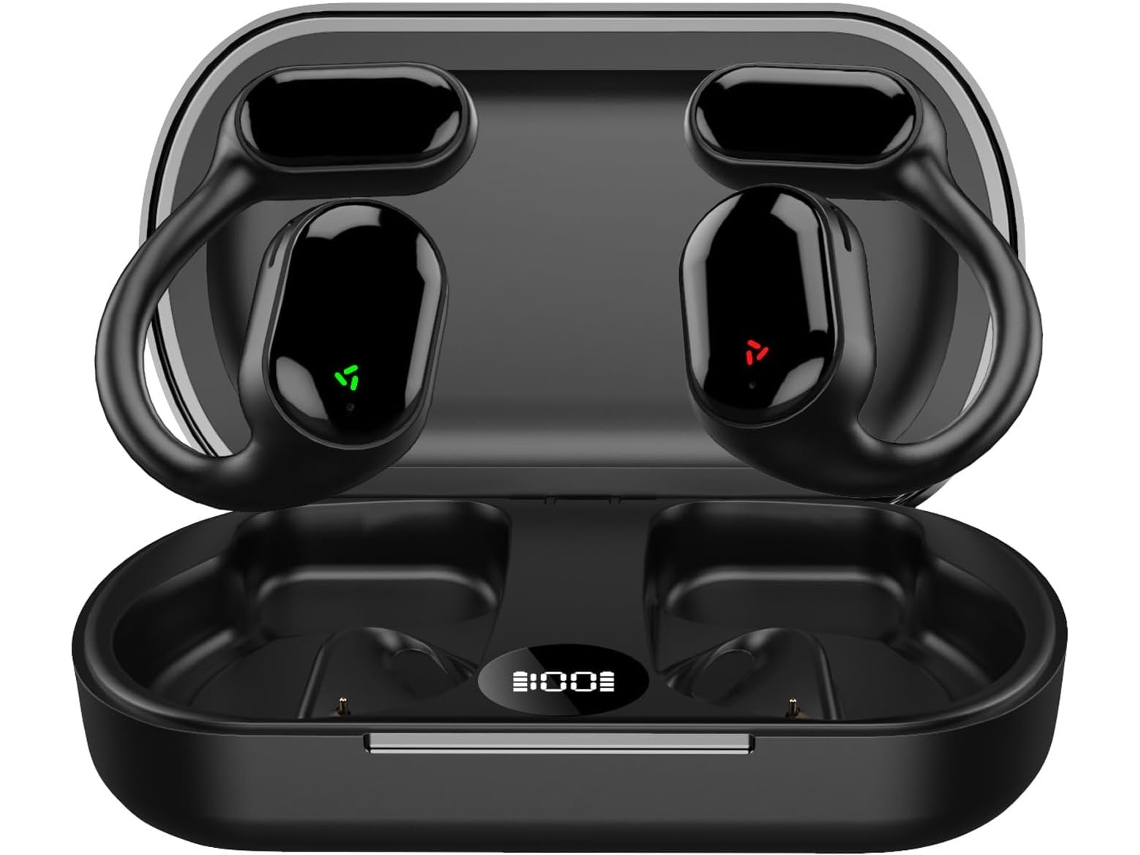 Auriculares abiertos de conducción ósea Bluetooth 5.3 JIAPEI con gancho, resistentes al agua IPX5 (negro)