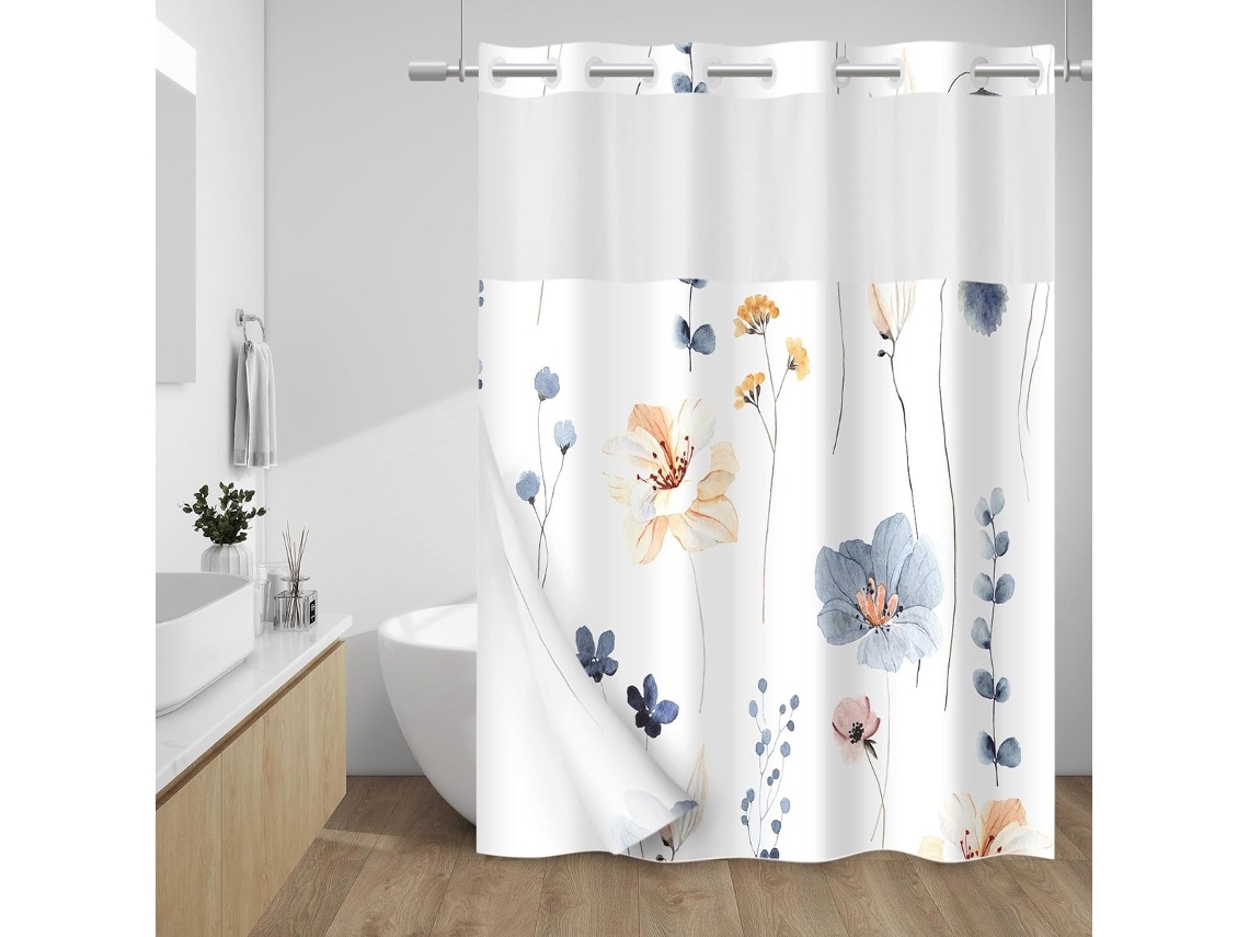 Cortina De Ducha Sin Ganchos Ni Cierres - Estampado Floral De Acuarela - 180x180cm