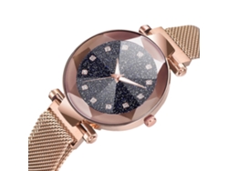 Reloj De Cuarzo Para Mujer Con Correa De Malla, Botón Magnético, Esfera Redonda, Oro Rosa.
