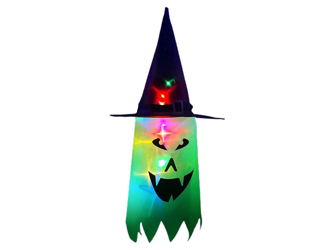 Adorno De Halloween Com Luzes Led Chapéu De Bruxa Pendurado Para Jardim E Varanda