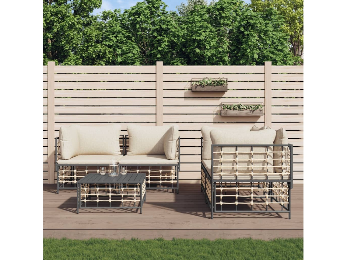 Conjunto de muebles de jardín con cojines de mimbre antracita, Dkd Home Decor