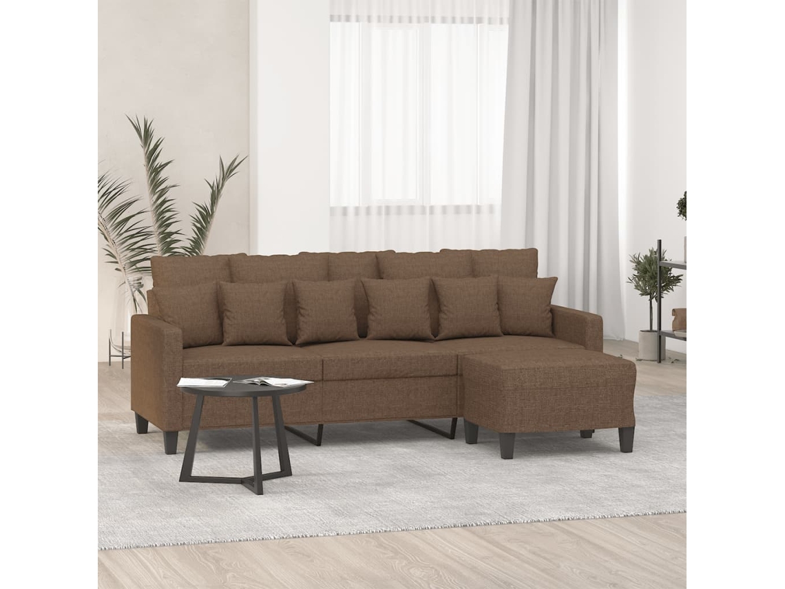 Sofá De 3 Plazas Con Taburete De Tela Marrón 180 Cm