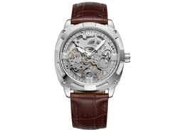 Reloj Mecánico Automático De Moda Para Hombre Con Correa De Cuero Pu (plata Marrón)
