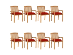 Sillas de jardín apilables DKD Home Decor de 8 piezas con cojines de teca maciza