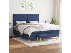 Cama Box Spring Con Colchón Tela Azul 160x200 Cm
