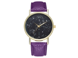Reloj De Pulsera Unisex De Cuarzo Con Correa De Piel Sintética Y Esfera Redonda Morada.