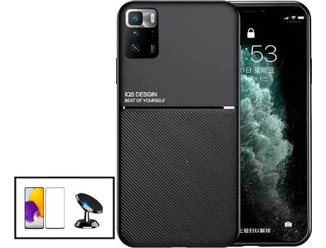 Kit Funda Magnetic Lux, 5D Full Cover y Soporte Magnético de Coche Xiaomi Poco X3 GT PHONECARE Negro