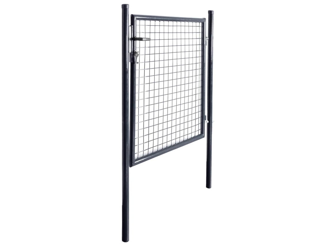 Puerta de jardín de malla de acero galvanizado, 85,5 x 100 cm, gris, WSD214518, Lovely House