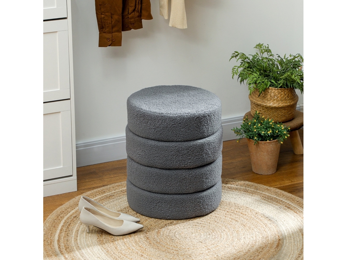 Taburete redondo de felpa, soporta hasta 120 kg, Φ40x45 cm, gris oscuro (alto)