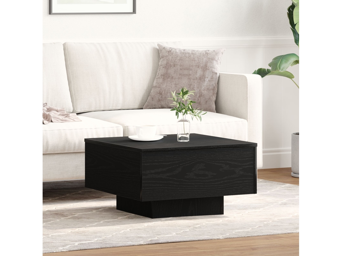 Mesa De Café Negra De Roble 55x55x31 Cm, Hecha De Madera